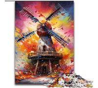 Puzzle 1000 Pieces Jigsaw Windmill Made of Wood, Fun Activity for at Home 50x75cm Family Activity Game for Teenager, DIY Home Decor Brain Teaser Gift