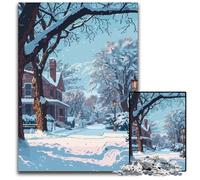 Puzzle 1000 Pieces Jigsaw Winter Town Cozy Pixel Art Wooden Jigsaw Puzzles Brain Challenge Gift Educational Activity for Teenagers 1000 PCS(75x50cm)