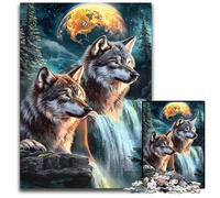 Puzzle 1000 Pieces Jigsaw Wolf Under The Moon Puzzle Educational Games, with Matching Poster And Trivia Sheet for Age 14 Years Up 50X75CM