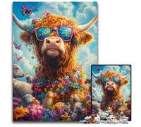 Puzzle 1000 Pieces Jigsaw Yak on Vacation Cardboard Jigsaw Puzzles for Home Decoration Gifts, Family Challenging Toy Perfect for Game Nights 26X38CM