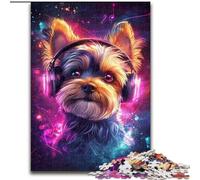 Puzzle 1000 Pieces Jigsaw Yorkshire Terrier Listening to Music Puzzles for Adults Perfect Christmas & New Year Gift, (Size 50x75cm)