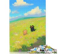 Puzzle 1000 Pieces Jigsaws Cats in A Field of Flowers Creative Jigsaw Puzzles for Adults Woodenboard Puzzles Jigsaw Puzzles for Birthday Festivals Gifts 1000pcs (75x50cm)