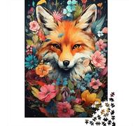 Puzzle 1000 Pieces Jigsaws The Colorful Psychedelicism of Flower Fox Jigsaw Puzzles for Adults Creative Wooden Puzzles Challenge High Difficulty Game Gift for Teenagers 1000pcs (75x50cm)