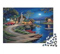 Puzzle 1000 Pieces Lakeside Cabin at Night Jigsaw Adults Home Decoration Beautiful Scenery Educational Games 52x38cm/1000pcs