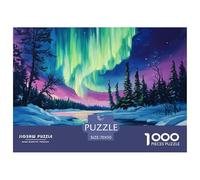 Puzzle 1000 Pieces Northern Lights Brainteasing Norwegian Wood Fully Interlocking Home Decoration for Adults Jigsaw 70x50cm/1000pcs