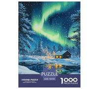 Puzzle 1000 Pieces Northern Lights Brainteasing Norwegian Wood Fully Interlocking Home Decoration Puzzles for Adults 70x50cm/1000pcs