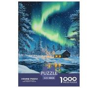 Puzzle 1000 Pieces Northern Lights Brainteasing Norwegian Wood Randomly Shaped Pieces Home Decoration Puzzles for Adults 38x26cm/1000pcs