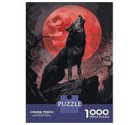 Puzzle 1000 Pièces Pour Adultes Wolf Howling at Blood Moon Puzzle Pour Adultes Jeux Relaxants Analyse Et Logique, Idéal Comme Cadeau Pour Toute La Famille 38x26cm/1000pcs