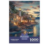 Puzzle 1000 Pieces Sunset at The Harbor Challenge Games Seaside Town 100% Recycled Cardboard Educational Games Adults And Kids Age 12 Years Up 70x50cm/1000pcs