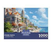 Puzzle 1000 Pieces Sunset at The Harbor Challenge Games Seaside Town 100% Recycled Cardboard for Impossible Puzzles Adults And Kids 38x26cm/1000pcs