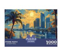Puzzle 1000 Pieces Sunset over The Harbour Challenge Games Sailboat Fully Interlocking for Impossible Puzzles Adults And Kids 38x26cm/1000pcs