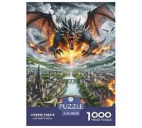 Puzzle 1000 Pieces The Dragon Brainteasing Burning City 100% Recycled Cardboard for Impossible Puzzles for Adults Jigsaw 38x26cm/1000pcs