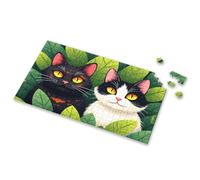 Puzzle 1000 Pieces Two Cats With Striking Yellow Eyes Surrounded By Lush Green Leaves. Picture Puzzle Toys For Boys 4-6 100 Piece Puzzles For Kids(300PCS)