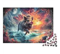 Puzzle 1000 Pieces Wild Boar Runs in Sunset Waves Jigsaw Adults Home Decoration Wildlife Educational Games 70x50cm/1000pcs