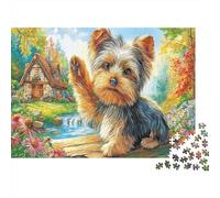 Puzzle 1000 Pieces Yorkshire Terrier Waving Hello in Garden Jigsaw Adults Home Decoration Pet Educational Games 70x50cm/1000pcs