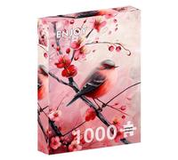 ENJOY Puzzle Red Bird in Cherry Blossom Sakura Tree Illustration - 1000 Pieces Jigsaw Puzzle for Adults - Matte Finish, Soft Touch, Easy to Assemble, Tight Fit, Vivid Colors, Missing Pieces Service