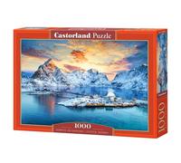 CASTORLAND 1000 Piece Jigsaw Puzzles, Sunrise on Sakrisøy, Lofoten, Norway, Majestic Mountains, Stunning Arctic Sunset, Adult Puzzle, C-105366-2
