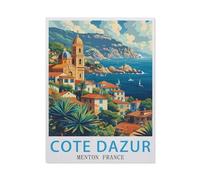 Puzzle 1000 Teile für Erwachsene, Côte d'Azur, Menton, Frankreich, Vintage-Reiseplakat, Puzzles für Teenager, Jungen und Mädchen,lustige und anspruchsvolle,50x70cm