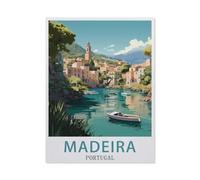 Puzzle 1000 Teile Landschaft Erwachsene Puzzle Holz puzzle 3D Klassisches Puzzle，Madeira Portugal Vintage-Reiseposter，DIY Moderne Kunst Hauptdekor（75x50cm）-BB32