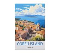Puzzle 1000 Teile Landschaft Erwachsene Puzzle Holz puzzle 3D Klassisches Puzzle,Vintage-Leinwandplakat der Insel Korfu, Griechenland, Strand,DIY Moderne Kunst Hauptdekor(75x50cm)-E75