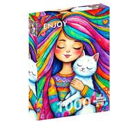 ENJOY Puzzle Loving Rainbow Girl and White Cat Hug Illustration - 1000 Pieces Jigsaw Puzzle for Adults - Matte Finish, Soft Touch, Easy to Assemble, Tight Fit, Vivid Colors, Missing Pieces Service