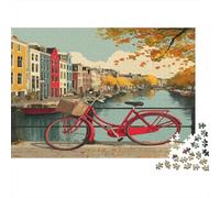 Puzzle 1000pcs (75x50cm) Erwachsene Bicycles Parked near The Canal Puzzle Damen Herren Holzbrett Präzisions-Interlocking Historic Buildings