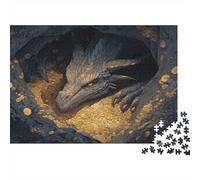 Puzzle 1000pcs (75x50cm) Erwachsene Dragon Puzzle Damen Herren Holzbrett Präzisions-Interlocking Gold Coins in The Dark Cave