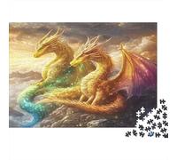 Puzzle 1000pcs (75x50cm) Erwachsene Guardians Puzzle Damen Herren Holzbrett Präzisions-Interlocking Gold Dragon And Rainbow Dragon