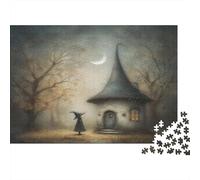 Puzzle 1000pcs (75x50cm) Erwachsene Little Witch's Cottage Puzzle Damen Herren Holzbrett Präzisions-Interlocking Surrounded by Ancient Trees