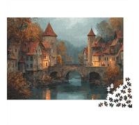 Puzzle 1000pcs (75x50cm) Erwachsene Medieval Towns Puzzle Damen Herren Holzbrett Präzisions-Interlocking Autumn Surrounded by Trees