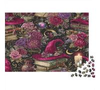 Puzzle 1000pcs (75x50cm) Erwachsene Witch Hat, Rose, Spell Book Puzzle Damen Herren Holzbrett Präzisions-Interlocking Candle And Crescent Moon