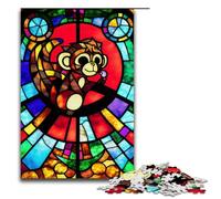 Puzzle 1000pcs Pieces Monkey Stained Glass Style Jigsaw for Adults Wooden Educational Game Challenge Toy 75x50cm