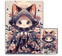 Puzzle 1000Pieces Jigsaw Cat Kimono Japanese14 Challenging Puzzles Perfect for Family Fun on Christmas Thanksgiving Birthdays Easter 1000 PCS(38x26cm)
