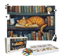 Puzzle 1500 - Cat Bookshelf Jigsaw Games - 1500 Piece Jigsaw Puzzles for Adults - Pieces with Box - Wooden Puzzles - Challenging Game Beautiful - The Best Gifts Relaxation 34.3 X 22.4 Inch W3H-76