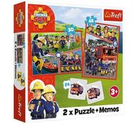 Trefl -Fireman Sam, Fireman Sams Team - 3-in-1: 2x Puzzles + Memory Game, Puzzle with Fireman Sam's Heroes, 30 and 48 Elements, Various Difficulty Levels, 24 Memos, Fun for Children from 3 Years