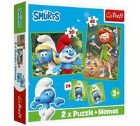 Trefl - The Smurfs, The Cheerful Smurfs - 3in1: 2x Puzzle + Memory Game, 30 and 48 Pieces, Different Difficulty Levels, 24 Memory Cards, Game for Children from 3 Years