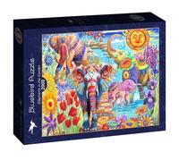 Puzzle 2000 Colorful Elephants in the Garden Bluebird Puzzle Top