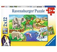 Puzzle 2x12 elementów. Zwierzęta w zoo - Ravensburger