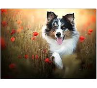 Puzzle 300 Piece For Adult Poppy Flower Border Collie Jigsaw Puzzle 38x26CM