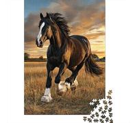 Puzzle 38x26cm/1000pcs Erwachsene Black Horse Running Gracefully on The Field Puzzle Damen Herren Holzbrett Präzisions-Interlocking Rural Scenery
