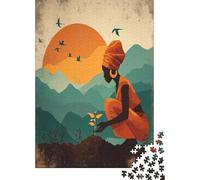 Puzzle 38x26cm/1000pcs Erwachsene Caribbean Woman Kneeling on Fertile Land Puzzle Damen Herren Holzbrett Präzisions-Interlocking Glowing Seedlings
