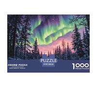 Puzzle 38x26cm/1000pcs Erwachsene Dense Pine Forest,Northern Lights, Lone Wolf Puzzle Damen Herren Holzbrett Präzisions-Interlocking