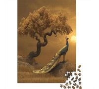 Puzzle 38x26cm/1000pcs Erwachsene Golden Twisted Tree Puzzle Damen Herren Holzbrett Präzisions-Interlocking Golden Peacock at Sunset