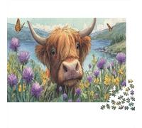 Puzzle 38x26cm/1000pcs Erwachsene Highland Cattle Among The Flowers Puzzle Damen Herren Holzbrett Präzisions-Interlocking