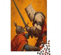 Puzzle 38x26cm/1000pcs Erwachsene Medieval Knight Raising His Spear Puzzle Damen Herren Holzbrett Präzisions-Interlocking Oil Painting Style