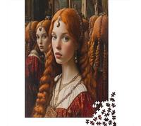 Puzzle 38x26cm/1000pcs Erwachsene Mirror Lady Puzzle Damen Herren Holzbrett Präzisions-Interlocking Red Haired People in Medieval England
