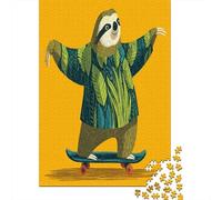 Puzzle 38x26cm/1000pcs Erwachsene Sloth on Skateboard Puzzle Damen Herren Holzbrett Präzisions-Interlocking
