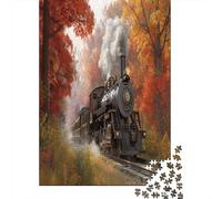 Puzzle 38x26cm/1000pcs Erwachsene Steam Locomotive from The Late 19th Century Puzzle Damen Herren Holzbrett Präzisions-Interlocking Autumn Forest