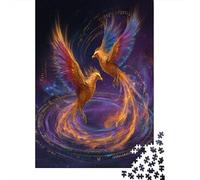 Puzzle 38x26cm/1000pcs Erwachsene Two Phoenixes Fly Side by Side in A Shining Spiral of Fire And Data Puzzle Damen Herren Holzbrett Präzisions-Interlocking