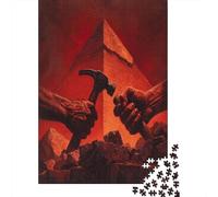 Puzzle 38x26cm/1000pcs Erwachsene Two Strong Hands Chiseling A Pyramid with A Hammer Illustration Puzzle Damen Herren Holzbrett Präzisions-Interlocking